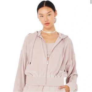 ALO Cropped Velour Glimmer Hoodie & Sports Bra Sz Small